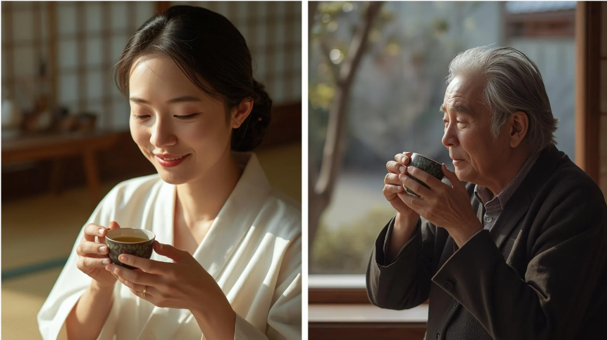 緑茶を楽しむ 老男性 女性
健康